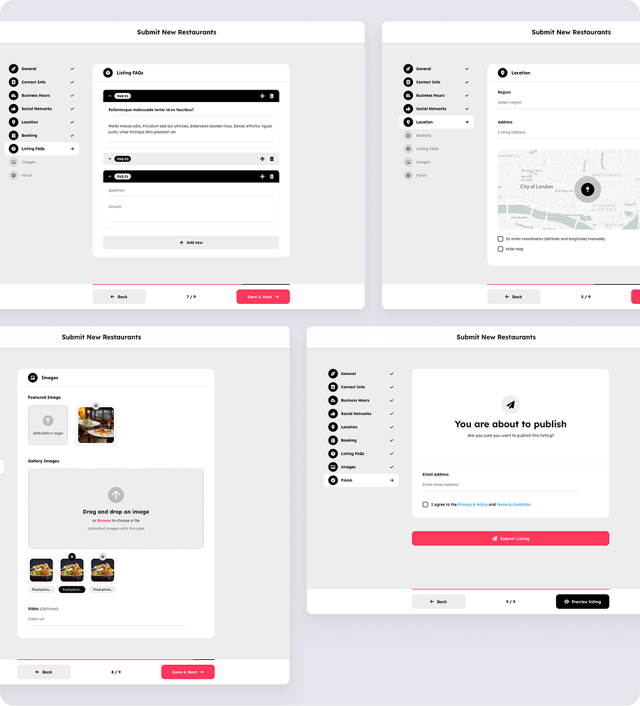OneListing add listing form, second screen